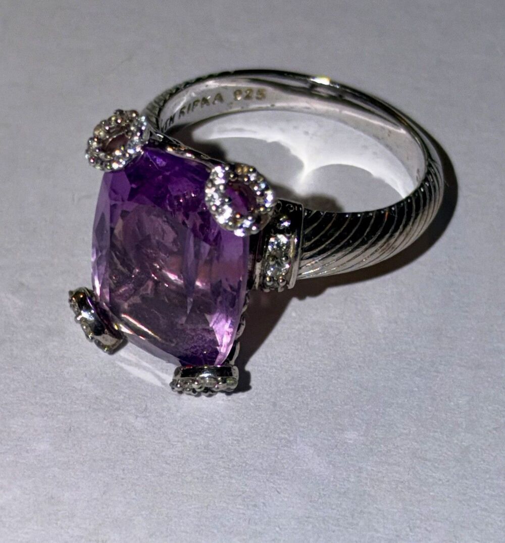 Judith Ripka Collection Ring Sterling Silver/Purple Lavendar Gemstone 9 Read